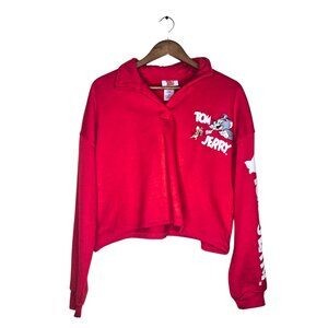 Tom and Jerry Red Cropped Long Sleeve Pullover